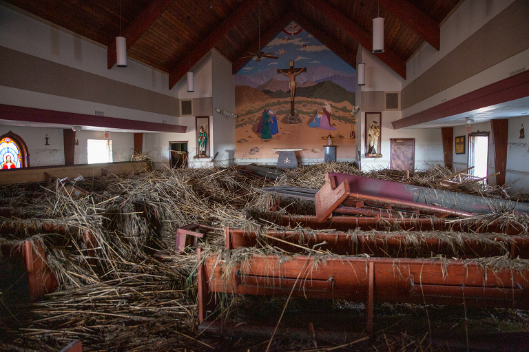 Hurricane Laura, destruction, church, marsh, climate change, global warming